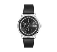HUGO Orologio Analogico Multifunzione al Quarzo da Uomo Collezione #STAMP MULTI con Cinturino in Pelle Nero - 1530366