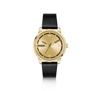 HUGO Orologio color oro con cinturino in pelle nero - Style #STAMP, HB1530363 Oro pz.