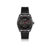 HUGO Orologio placcato nero con cinturino in pelle tono su tono - Style #BRIGHT SPORT, 58565075 Nero pz.