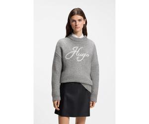 HUGO Oversize-fit alpaca-blend sweater with script logo - Style Sloguinny, 50569398 Grigio L