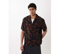 HUGO Red - Camicia a maniche corte oversize nera e rossa con stampa-Nero S