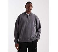 HUGO RED - Delwy - Felpa da rugby oversize lavaggio acido antracite con logo centrale-Grigio M