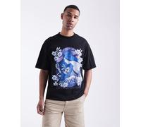 HUGO Red - Difluro - T-shirt oversize nera con stampa di logo e ritratto-Nero 2XL