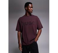 HUGO Red - Dinkee - T-shirt oversize bordeaux con stampa del logo tono su tono-Rosso S