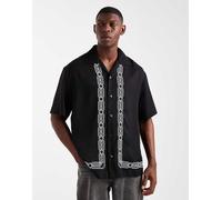 HUGO RED - Espino - Camicia a maniche corte oversize nera con stampa sui bordi-Nero XL
