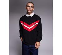 HUGO Red - Polo stile rugby nera e rossa-Nero S