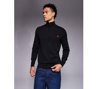 HUGO Red - San Quintus - Maglione nero con zip corta ed etichetta del logo 2XL