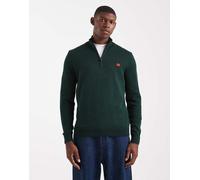 HUGO Red - San Quintus - Maglione verde scuro con zip corta ed etichetta del logo 2XL