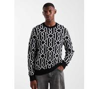 HUGO RED - Souvawn - Maglione lavorato nero con decorazione argento a catenina L
