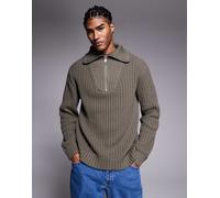 HUGO Red - Srigg - Maglione grigio a coste con zip corta S