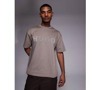 HUGO Red - T-shirt in jersey di cotone marrone con logo riflettente XS
