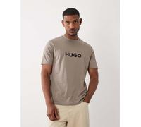 HUGO Red - T-shirt in jersey di cotone marrone con stampa del logo S
