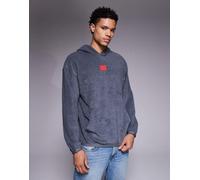 HUGO RED - Terry - Felpa con cappuccio da casa comoda grigio scuro con logo centrale 2XL