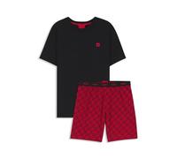 HUGO Pigiama in cotone elasticizzato con loghi scomposti - Style AARON_SHORT SET, 50556777 Nero / Rosso XL