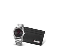 HUGO Set regalo con portatessere in pelle e orologio con quadrante nero - Style #BRIGHT - GIFTSET, HB1570175 Argento pz.