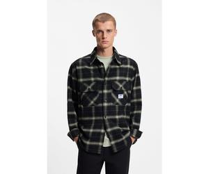 HUGO Sovracamicia oversize in cotone a quadri con cappuccio - Style Ebolt, 50555406 Nero a motivi L