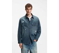 HUGO Sovracamicia oversize in denim con schizzi di vernice - Style Ebolt_1, 50572452 Blu scuro L