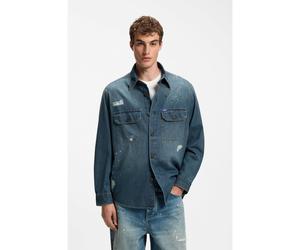 HUGO Sovracamicia oversize in denim con schizzi di vernice - Style Ebolt_1, 50572452 Blu scuro XXL