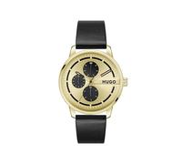 HUGO #Stamp Multi Orologio al quarzo multifunzione da uomo, in acciaio inossidabile, resistente all'acqua fino a 3 ATM/30 metri, orologio classico per tutti i giorni, regalo per lui, 44 mm, Nero-oro