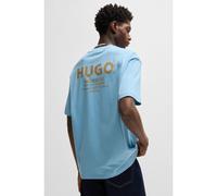 HUGO T-shirt con vestibilità comoda in cotone con grafica con logo sulla parte posteriore - Style Nalono, 50509776 Celeste XL