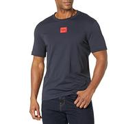 Hugo Ribbed Crew Neck Regular Fit Center Logo T-Shirt, Space Navy, M Uomo