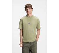 HUGO T-shirt in cotone con collo a coste e targhetta con logo - Style Nieros, 50509991 Beige M