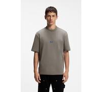 HUGO T-shirt in cotone con collo a coste e targhetta con logo - Style Nieros, 50509991 Grigio L