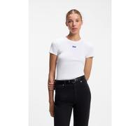 HUGO T-shirt slim fit in cotone elasticizzato a coste con logo - Style Easy Tee_B, 50523924 Bianco L