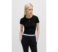 HUGO T-shirt slim fit in cotone elasticizzato con targhetta con logo blu - Style Easy Tee_B, 50523924 Nero S