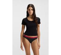 HUGO Tanga in cotone elasticizzato con elastico in vita con logo in confezione da tre - Style TRIPLET THONG STRIPE, 50469681 Nero XXXL