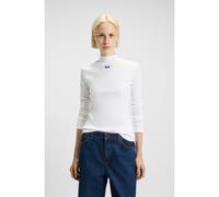 HUGO Top a collo alto in cotone elasticizzato con targhetta con logo - Style Easy Longsleeve_B, 50525318 Bianco XXL