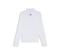HUGO Top in cotone elasticizzato con logo blu - Style Easy Longsleeve_B, 50525318 Bianco L