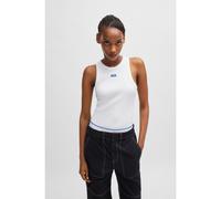 HUGO Top slim fit in cotone elasticizzato con targhetta con logo blu - Style Easy Tank_B, 50508857 Bianco L
