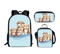 HUGS IDEA 3 zaini per ragazzi e ragazze, con borsa termica per il pranzo e astuccio per matite, Carino Cartoon Lontra