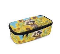 HUGS IDEA Astuccio per ragazze, grande capacità, con scomparto in rete, materiale scolastico, Simpatico procione, Taglia unica, Zaino per la scuola