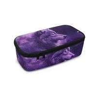 HUGS IDEA Astuccio portamatite per ragazzi materiale scolastico astuccio grande capacità con cerniera portapenne, Lupo viola., Taglia unica, Zaino per la scuola