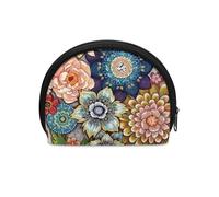 HUGS IDEA Borsa a semicerchio per monete da donna e ragazza, resistente, con cerniera, mini portamonete da viaggio, Fiore Boho Fiore, Taglia unica, Portamonete