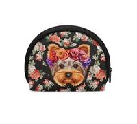 HUGS IDEA Borsa a semicerchio per monete da donna e ragazza, resistente, con cerniera, mini portamonete da viaggio, Cucciolo Yorkshire floreale, Taglia unica, Portamonete