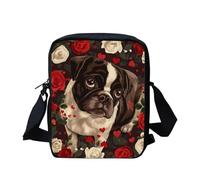 HUGS IDEA Borsa a tracolla da donna, a tracolla, con tracolla regolabile, Boston Terrier Floreale, Taglia unica