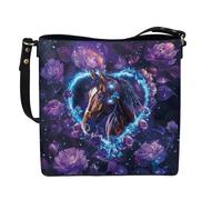 HUGS IDEA Borsa a tracolla da donna con cinghie regolabili, manico superiore, borsa a secchiello, leggera e portatile, Cuore Cavallo Flore, Taglia unica