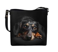 HUGS IDEA Borsa a tracolla da donna con cinghie regolabili, manico superiore, borsa a secchiello, leggera e portatile, Bassotto divertente, Taglia unica