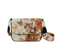 HUGS IDEA Borsa a tracolla da donna in pelle, borsa a tracolla alla moda, Foglia d'acero autunnale gattino, Taglia unica