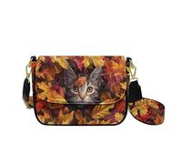 HUGS IDEA Borsa a tracolla da donna in pelle, borsa a tracolla alla moda, Foglia d'acero gatto, Taglia unica