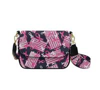 HUGS IDEA Borsa a tracolla da donna in pelle borsa a tracolla rosa Hobo borsa per donna, Bandiera Usa Nastro Rosa, Taglia unica