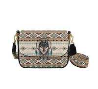 HUGS IDEA Borsa a tracolla da donna, in pelle, con tasca interna, alla moda, Lupo tribale, Taglia unica