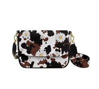 HUGS IDEA Borsa a tracolla da donna, in pelle, con tasca interna, alla moda, Mucca Marrone Stampa Margherita, Taglia unica