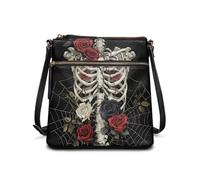 HUGS IDEA Borsa a tracolla da donna in pelle di Halloween borsa a tracolla regalo per le vacanze, Teschio di rosa., Taglia unica