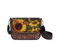 HUGS IDEA Borsa a tracolla da donna in pelle PU borsa a tracolla con cinturino largo portafoglio alla moda, Farfalla girasole., Taglia unica