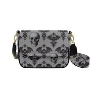 HUGS IDEA Borsa a tracolla da donna in pelle PU borsa a tracolla regali di Halloween, Pipistrello Teschio, Taglia unica
