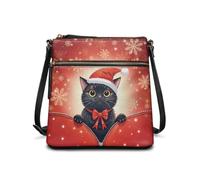 HUGS IDEA Borsa a tracolla da donna taglia grande borsa a tracolla natalizia, Gatto natalizio., Taglia unica